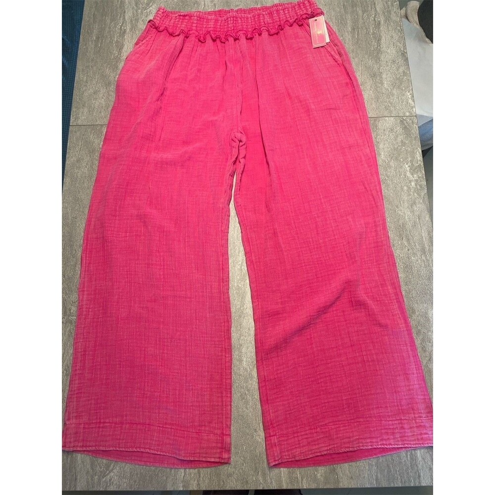 Simply Southern SZ XL  Pink Wide Leg Pants Women’s Pockets Gauzy Cool Comfort